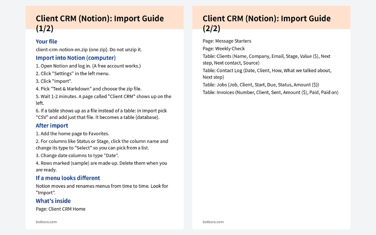 Antes · Después (prueba real) — Control de clientes en Notion