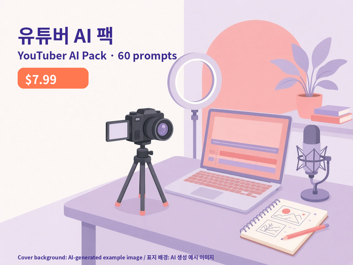 유튜버 AI 팩 — 아이디어·대본·제목·썸네일 문구 프롬프트 60개